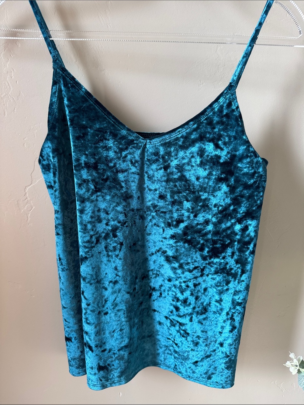 Hollister Teal Crushed Velvet Spaghetti Strap Cami